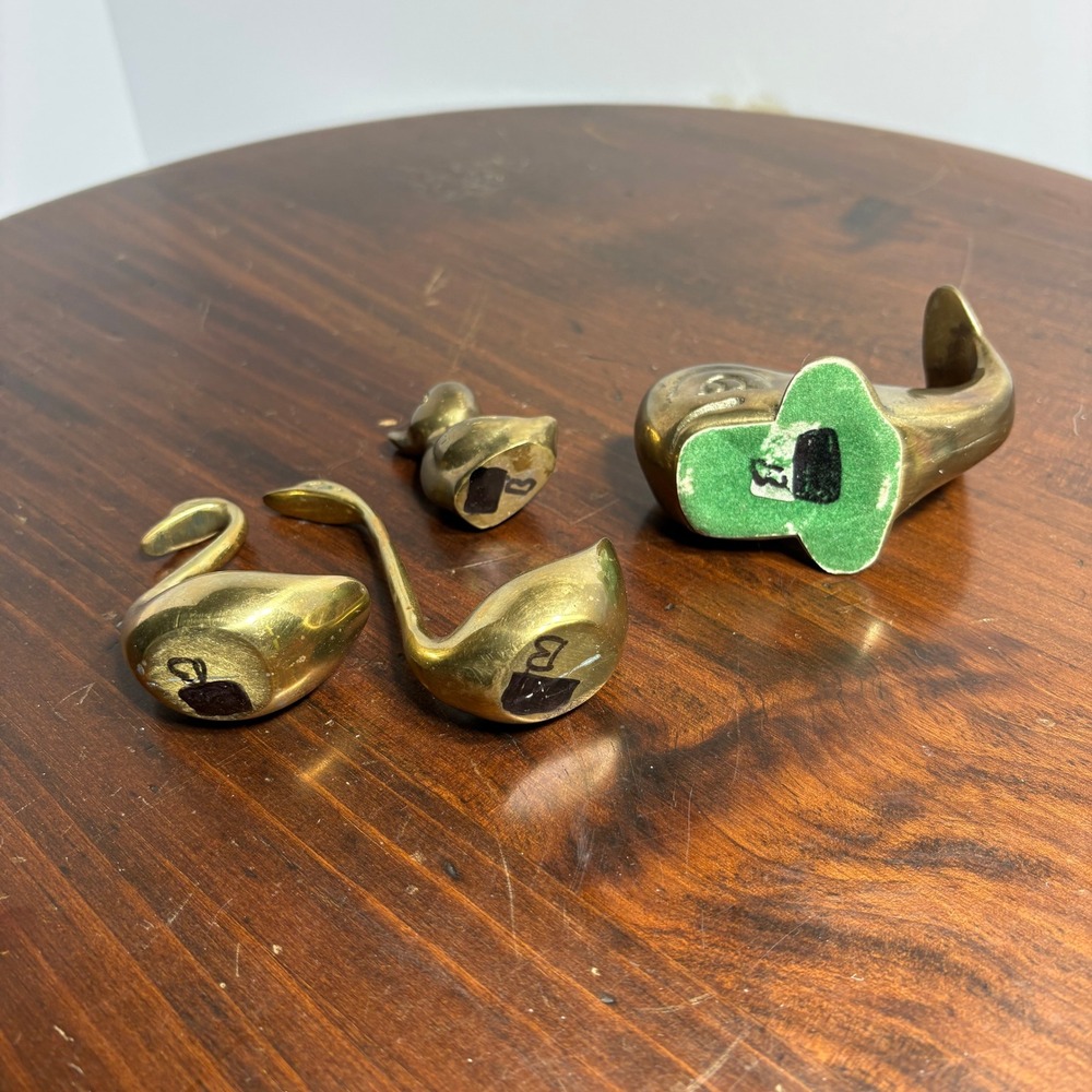Brass Figurines Gold Swan Whale Duck Vintage MCM Animal Set Decor - Picture 5 of 6